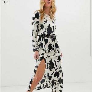 ASOS DESIGN maxi dress with cowl back in cow animal print